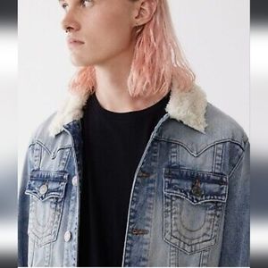 True Religion Sherpa Collar Denim Jeans Jacket 3X
